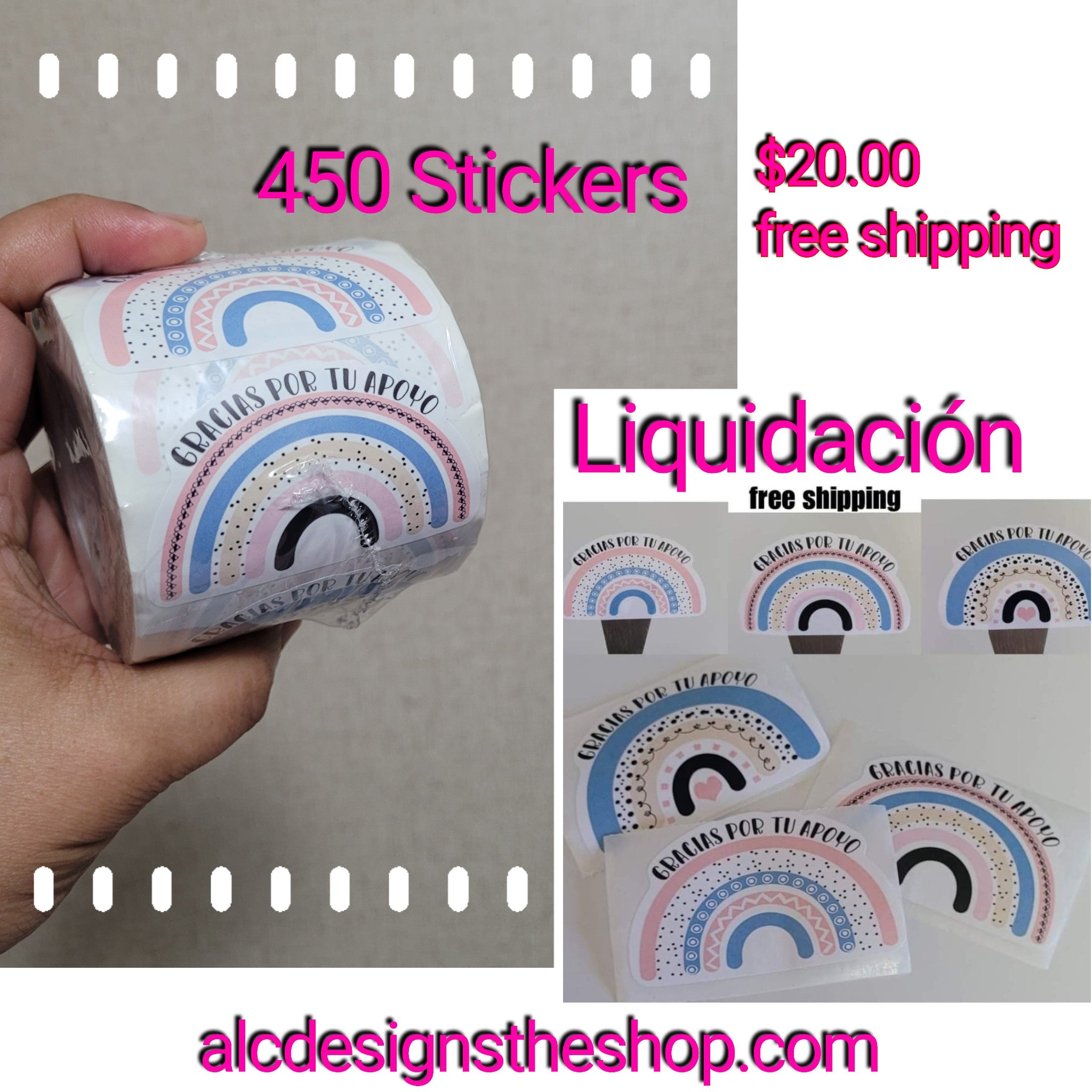 Liquidación Rollo 450 Stickers Prediseñado Rainbow Español