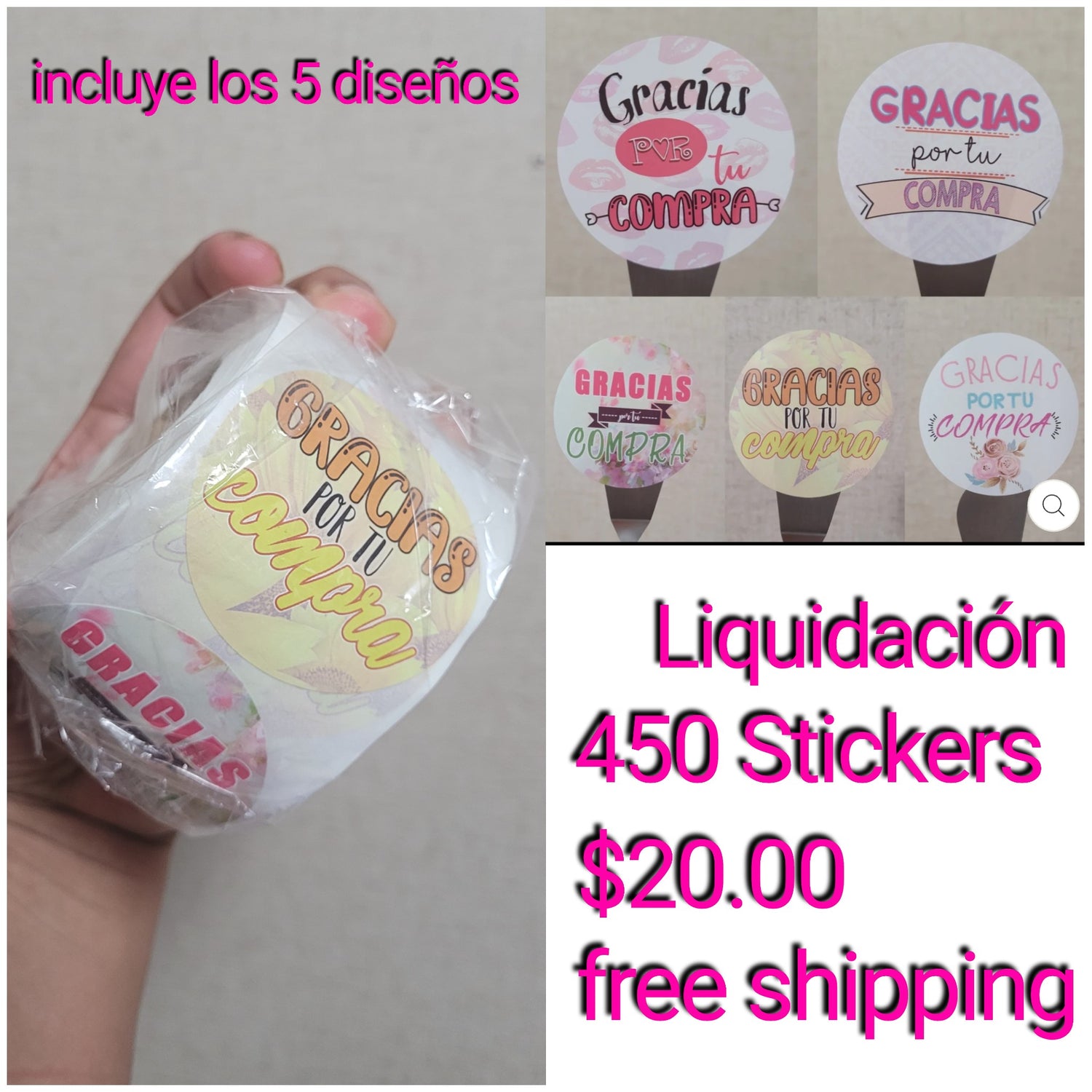 Liquidación Rollo 450 Stickers Prediseñado Gracias Español