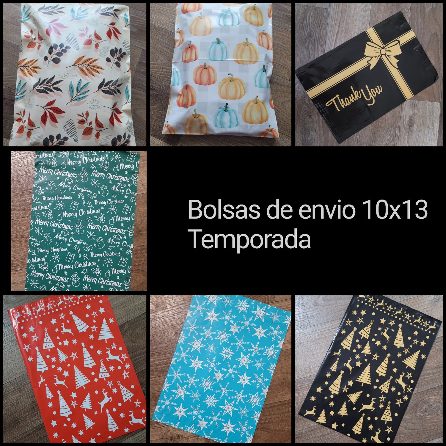 Escoge 4 Diseños Festivos de Bolsas de envío 10x13